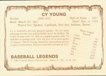 1983 Cramer Baseball Legends Series 4 #91 Cy Young Back