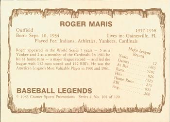 1983 Cramer Baseball Legends Series 4 #101 Roger Maris Back