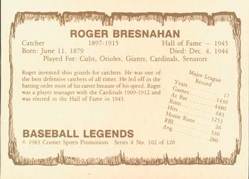 1983 Cramer Baseball Legends Series 4 #102 Roger Bresnahan Back