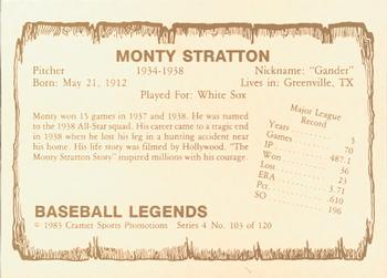 1983 Cramer Baseball Legends Series 4 #103 Monty Stratton Back