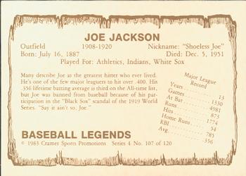 1983 Cramer Baseball Legends Series 4 #107 Shoeless Joe Jackson Back