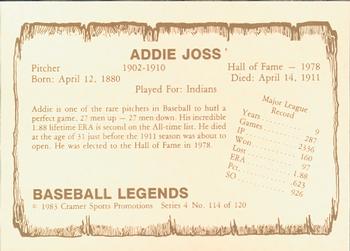 1983 Cramer Baseball Legends Series 4 #114 Addie Joss Back