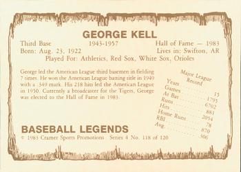 1983 Cramer Baseball Legends Series 4 #118 George Kell Back