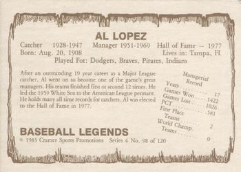 1983 Cramer Baseball Legends Series 4 #98 Al Lopez Back