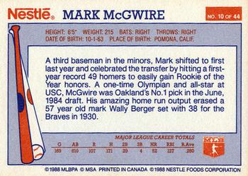 1988 Nestle Dream Team #10 Mark McGwire Back