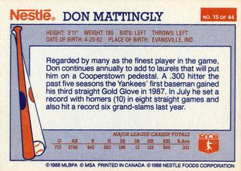 1988 Nestle Dream Team #15 Don Mattingly Back