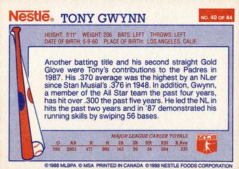 1988 Nestle Dream Team #40 Tony Gwynn Back