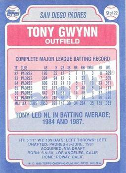 1988 Topps Bazooka #9 Tony Gwynn Back