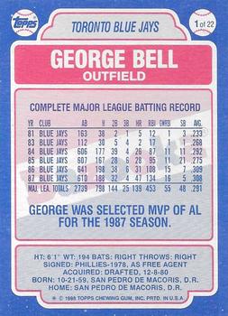 1988 Topps Bazooka #1 George Bell Back