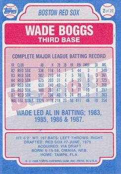 1988 Topps Bazooka #2 Wade Boggs Back