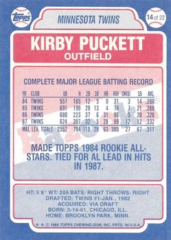 1988 Topps Bazooka #14 Kirby Puckett Back