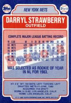 1988 Topps Bazooka #21 Darryl Strawberry Back