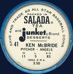 1963 Salada/Junket Coins #41 Ken McBride Back