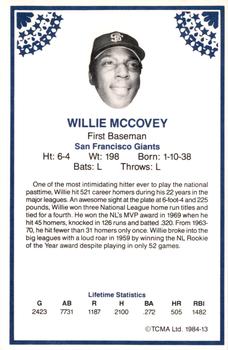 1984 TCMA Greats #13 Willie McCovey Back