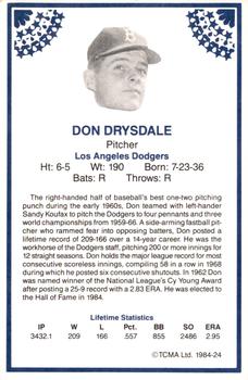 1984 TCMA Greats #24 Don Drysdale Back