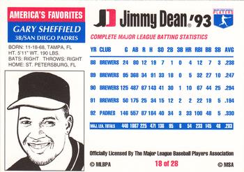 1993 Jimmy Dean #18 Gary Sheffield Back