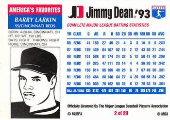 1993 Jimmy Dean #2 Barry Larkin Back
