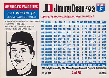 1993 Jimmy Dean #3 Cal Ripken Jr. Back