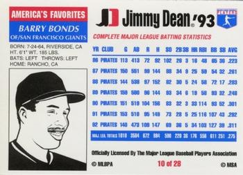1993 Jimmy Dean #10 Barry Bonds Back