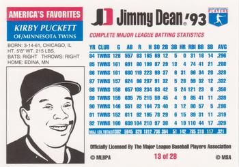 1993 Jimmy Dean #13 Kirby Puckett Back