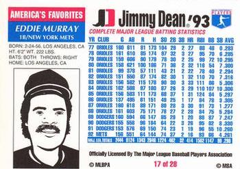 1993 Jimmy Dean #17 Eddie Murray Back