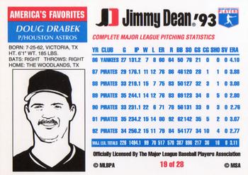1993 Jimmy Dean #19 Doug Drabek Back