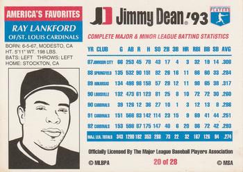 1993 Jimmy Dean #20 Ray Lankford Back
