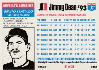 1993 Jimmy Dean #21 Benito Santiago Back