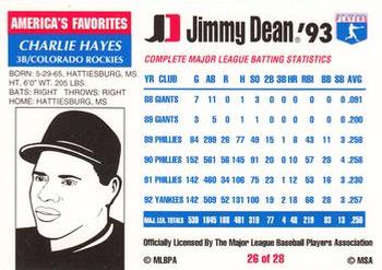 1993 Jimmy Dean #26 Charlie Hayes Back
