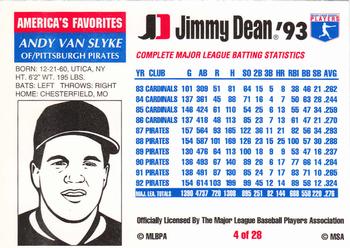 1993 Jimmy Dean #4 Andy Van Slyke Back