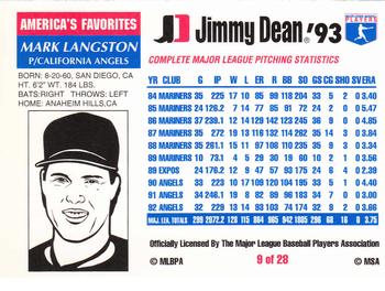 1993 Jimmy Dean #9 Mark Langston Back