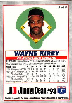1993 Jimmy Dean Rookies #5 Wayne Kirby Back