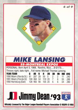 1993 Jimmy Dean Rookies #6 Mike Lansing Back
