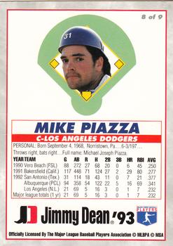 1993 Jimmy Dean Rookies #8 Mike Piazza Back