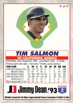 1993 Jimmy Dean Rookies #9 Tim Salmon Back