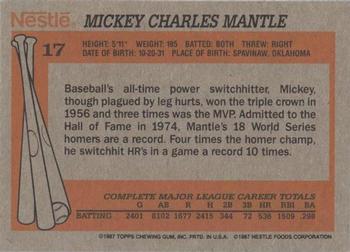 1987 Topps Nestle All Time Dream Team #17 Mickey Mantle Back