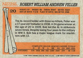 1987 Topps Nestle All Time Dream Team #20 Bob Feller Back