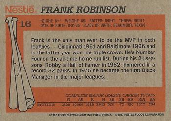 1987 Topps Nestle All Time Dream Team #16 Frank Robinson Back