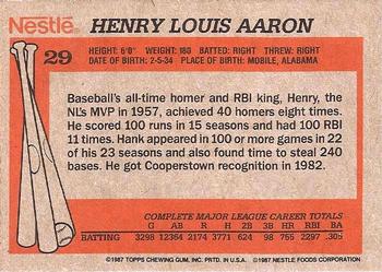 1987 Topps Nestle All Time Dream Team #29 Hank Aaron Back