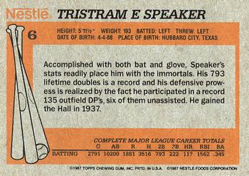1987 Topps Nestle All Time Dream Team #6 Tris Speaker Back