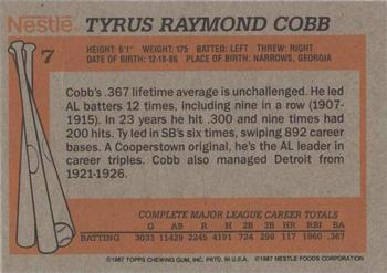 1987 Topps Nestle All Time Dream Team #7 Ty Cobb Back