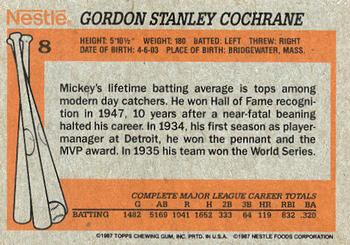 1987 Topps Nestle All Time Dream Team #8 Mickey Cochrane Back