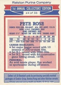 1984 Topps Ralston Purina #4 Pete Rose Back