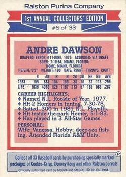 1984 Topps Ralston Purina #6 Andre Dawson Back