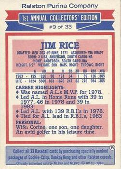 1984 Topps Ralston Purina #9 Jim Rice Back
