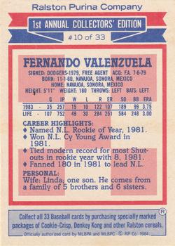 1984 Topps Ralston Purina #10 Fernando Valenzuela Back