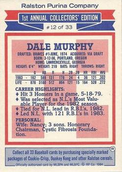 1984 Topps Ralston Purina #12 Dale Murphy Back