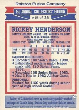 1984 Topps Ralston Purina #15 Rickey Henderson Back
