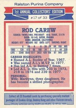 1984 Topps Ralston Purina #17 Rod Carew Back