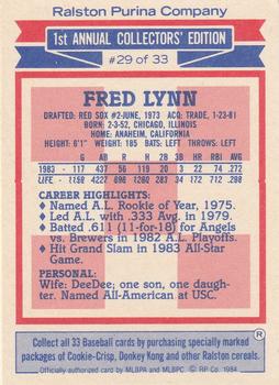 1984 Topps Ralston Purina #29 Fred Lynn Back